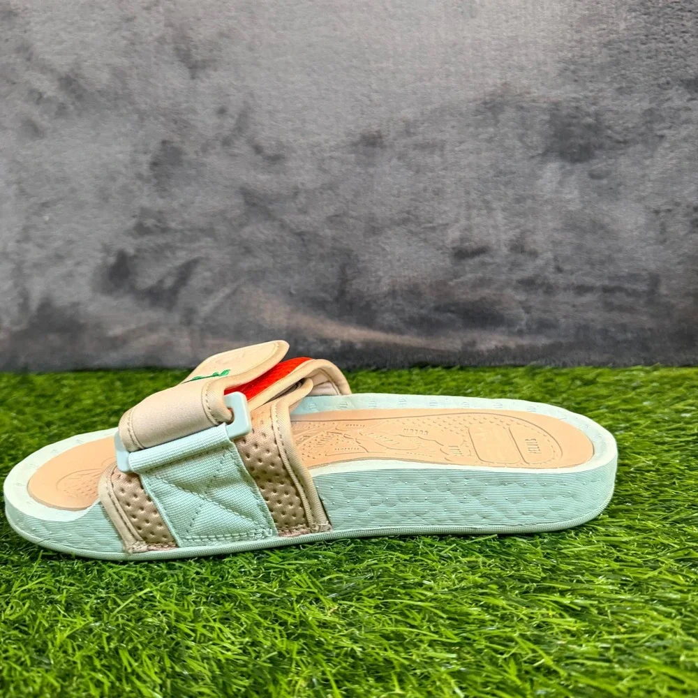 Adidas Pharrell Williams Chancler Hu Slides Kids Size 4 Mint Green Orange Strap